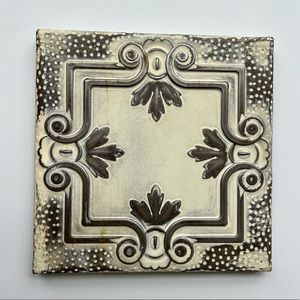 Authentic Vintage Tin Ceiling Tile Wall Hanging, Cream
